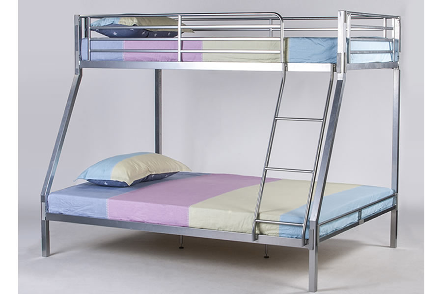 Boltless Silver Metal Triple Bunk Bed, Triple Bunk Bed With Mattress Included