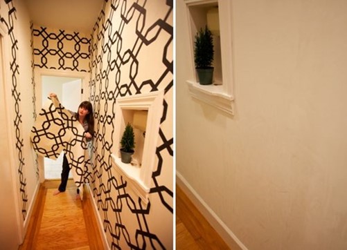 Bamboo masking tape wall pattern - DIY project with masking tape