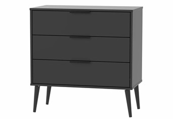 Hong Kong 3 Drawer Chest - Matt Black Wooden Leg