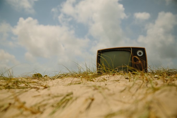 old TV on a beach