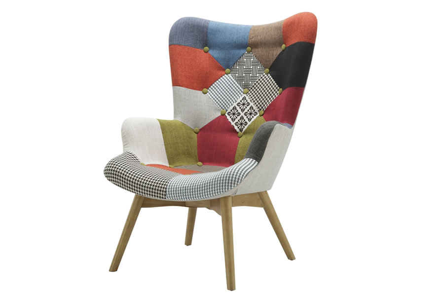 View Sloane Colourful Patchwork Bedroom Accent Armchair Occasional Chair Scandinavian Style Tapered Beech Legs information