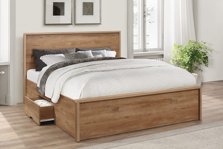 Stockwell Rustic Oak Wooden Bed Frame, Rustic King Bed With Storage Underneath