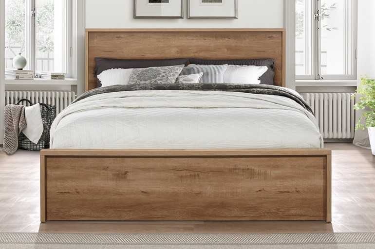Stockwell Rustic Oak Wooden Bed Frame, Pine Double Bed Frame With Storage