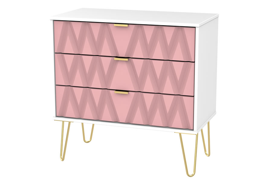 View Modern Pink 3 Drawer Chest Of Drawers Attractive Diamond Drawer Effect Golds Metal Pin Style Legs With Gold Handle Diamond information