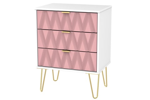 Diamond 3 Drawer Mid Chest - Pink 