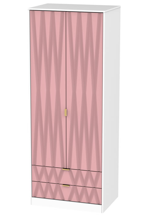 View 2 Door 2 Storage Drawer Wardrobe Pink Or White Finish Diamond Range information