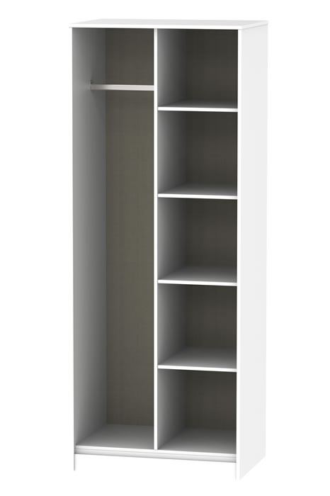 View Modern White Open Shelf Double Storage Wardrobe Consists Of Five Storage Shelves And Full Clothes Hanging Section Self Assembly Diamond information