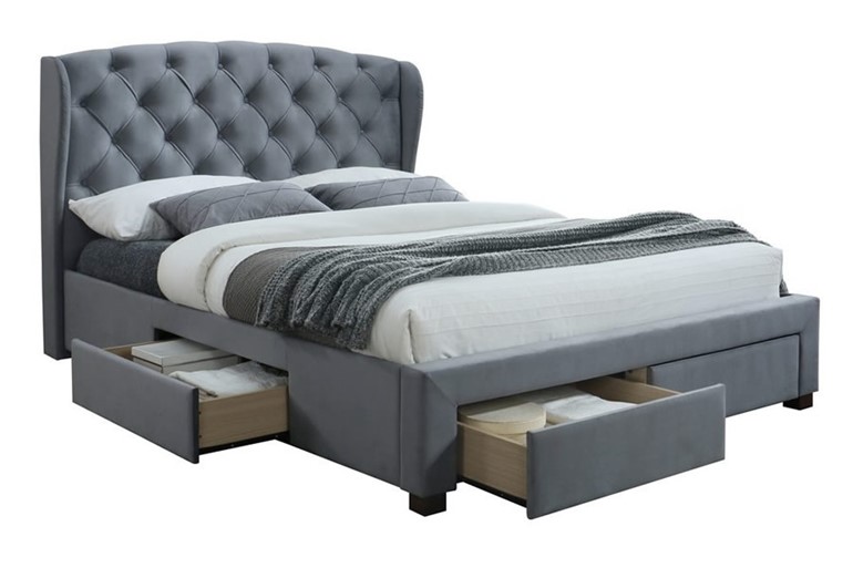 Hope Grey Velvet Storage Bed On, Grey Winged Headboard Bed