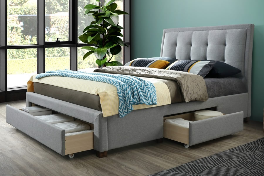 Shelby Grey Velvet Fabric Bed With 4, Fabric King Bed Frame With Storage