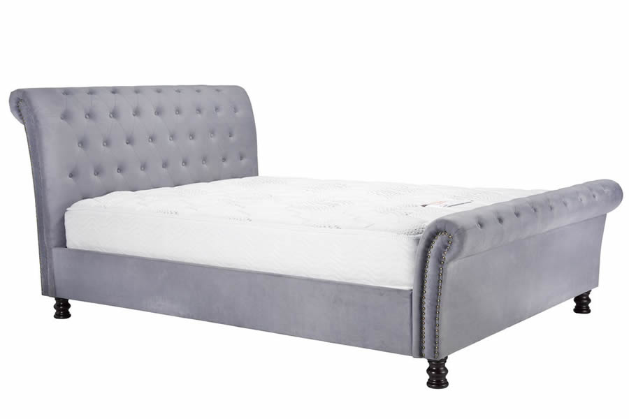 View 50 Kingsize Grey Velvet Fabric Sleigh Bed Frame Opulence Birlea information