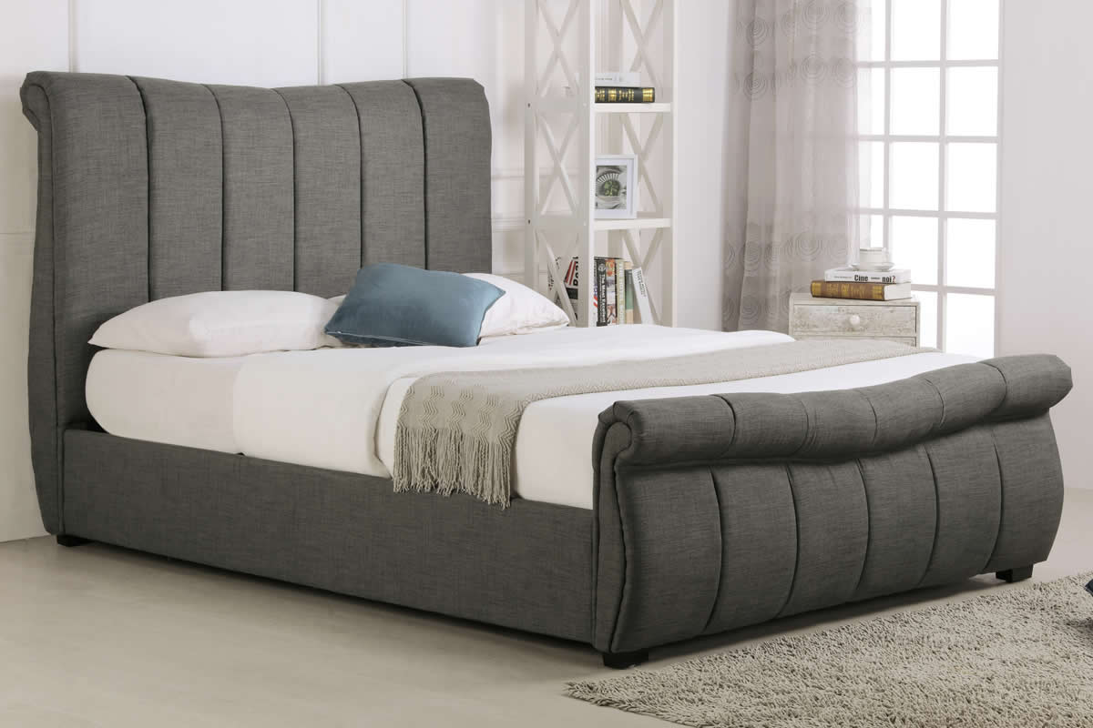 View Grey Fabric Ottoman Storage Bedframe King Size 50 150cm High Deeply Padded Headboard Low Foot Board Great Storage Capacity Bosworth information