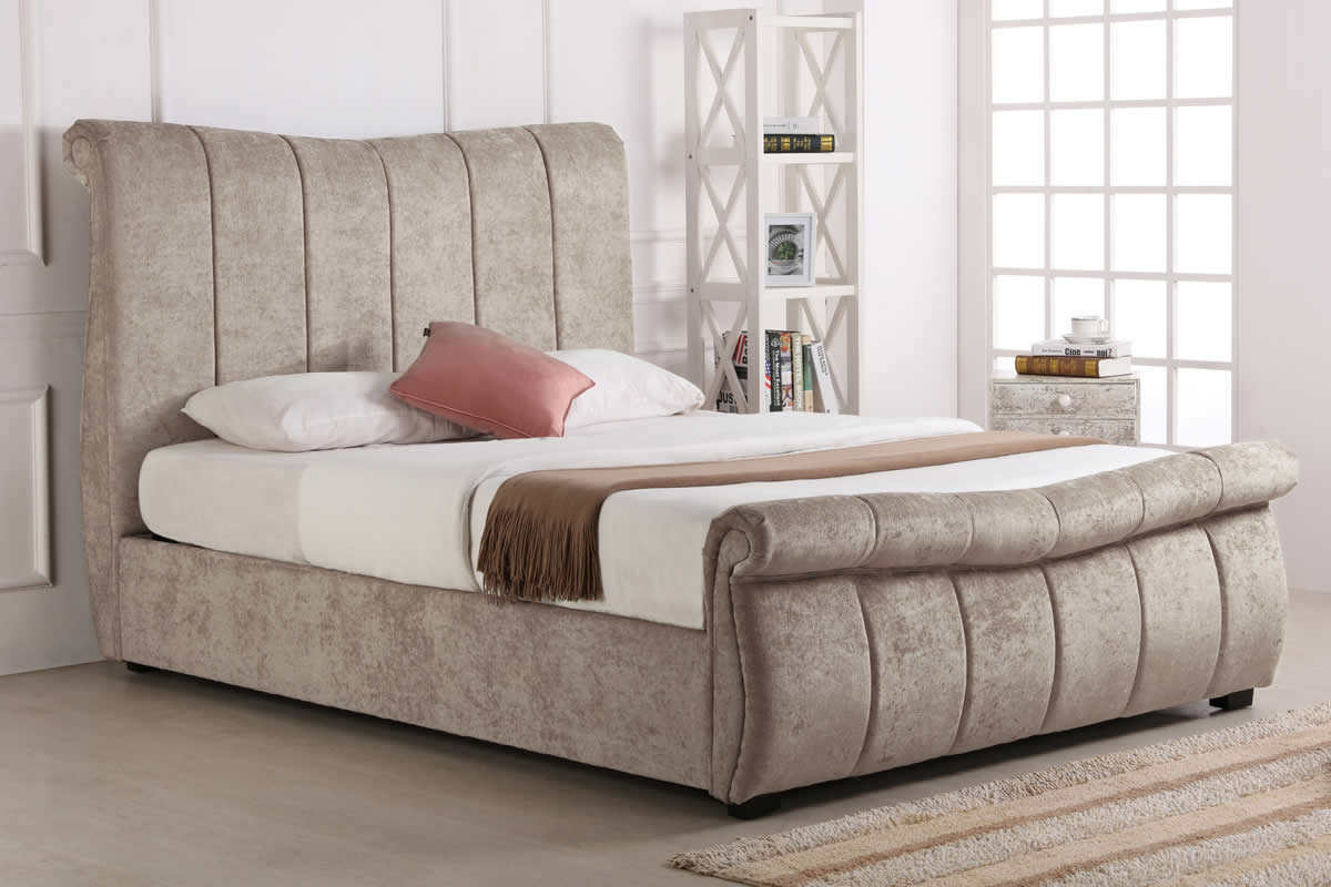 View Beige Fabric Ottoman Storage Bedframe Super King 50 150cm High Deeply Padded Headboard Low Foot Board Great Storage Capacity Bosworth information