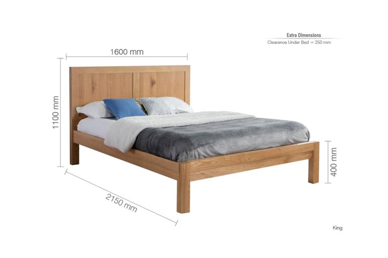 Wooden Oak Bedframe Panelled Headend, Wooden Bed Frame Dimensions