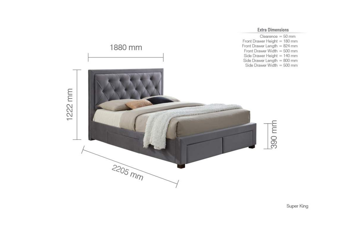 King size bed with side drawers discount