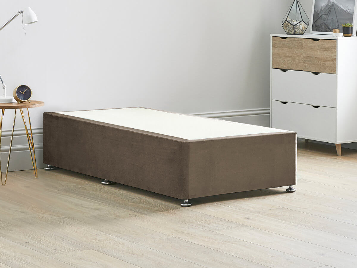 View Reinforced Divan Bed Base 30 Standard Single Mocha Brown Heavy Duty Solid 18mm Sides Top Base 16 41cm Base Height information