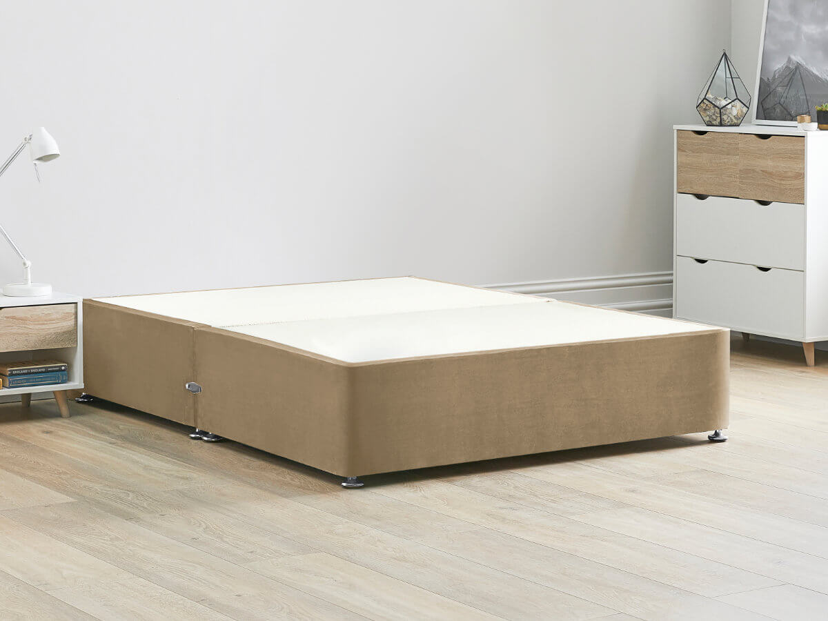 View Reinforced Divan Bed Base 60 Super King Latte Brown Heavy Duty Solid 18mm Sides Top Base 16 41cm Base Height information