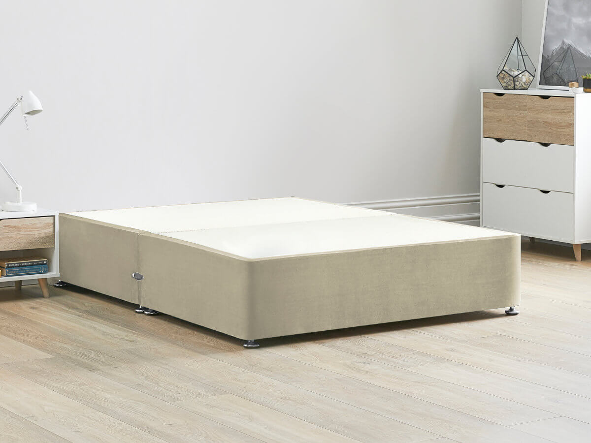 View Reinforced Divan Bed Base 40 Small Double Oatmeal Cream Heavy Duty Solid 18mm Sides Top Base 16 41cm Base Height information