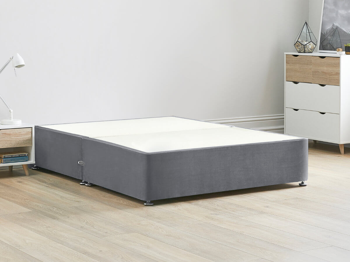 View Platform Top Divan Bed Base 60 Super King Titanium Grey Solid Sides Ends Chrome Fixed Glide Feet 16 41cm Height Base information