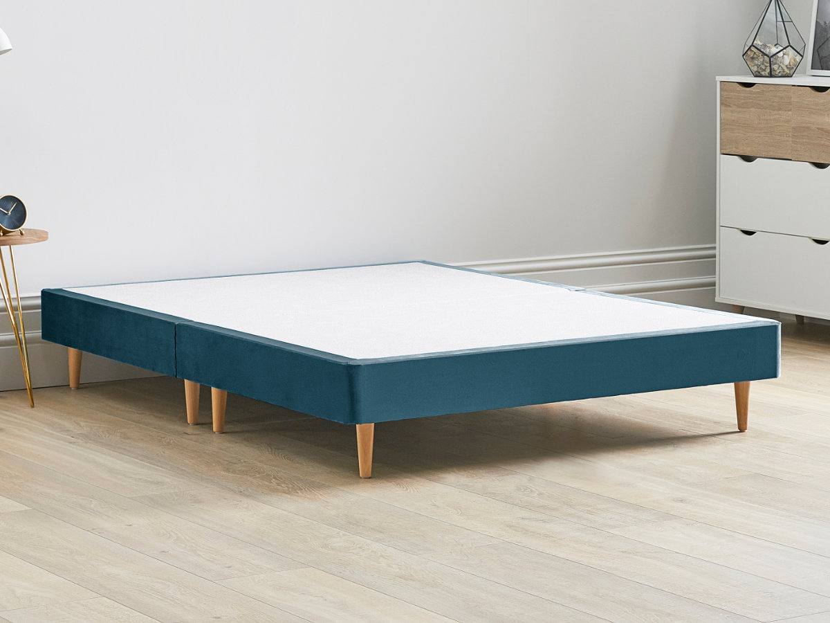 View 12 High Divan Bed Base On Wooden Legs 50 King Size Marine Blue Solid Sides Ends Beech Tapered Wooden Leg information