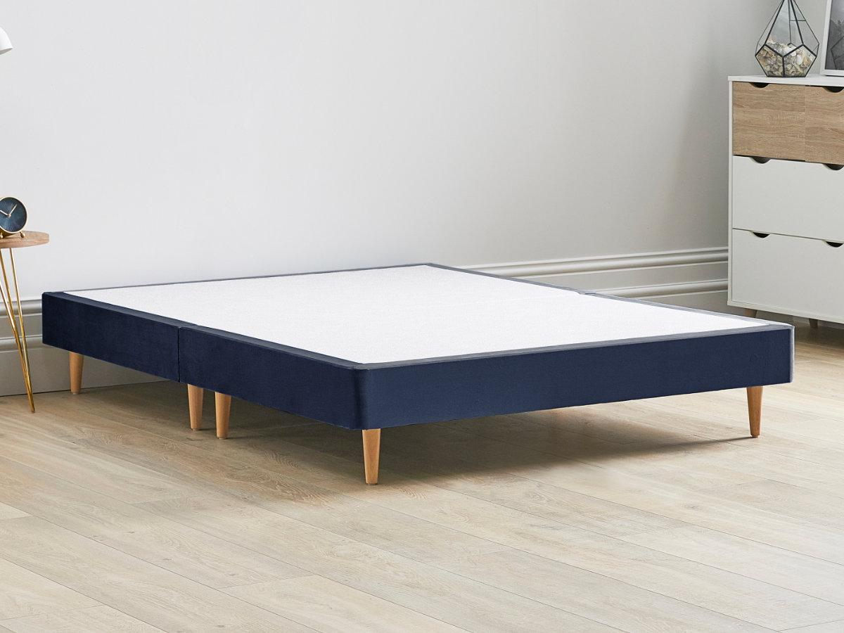 View 12 High Divan Bed Base On Wooden Legs 46 Standard Double Sapphire Blue Solid Sides Ends Beech Tapered Wooden Leg information