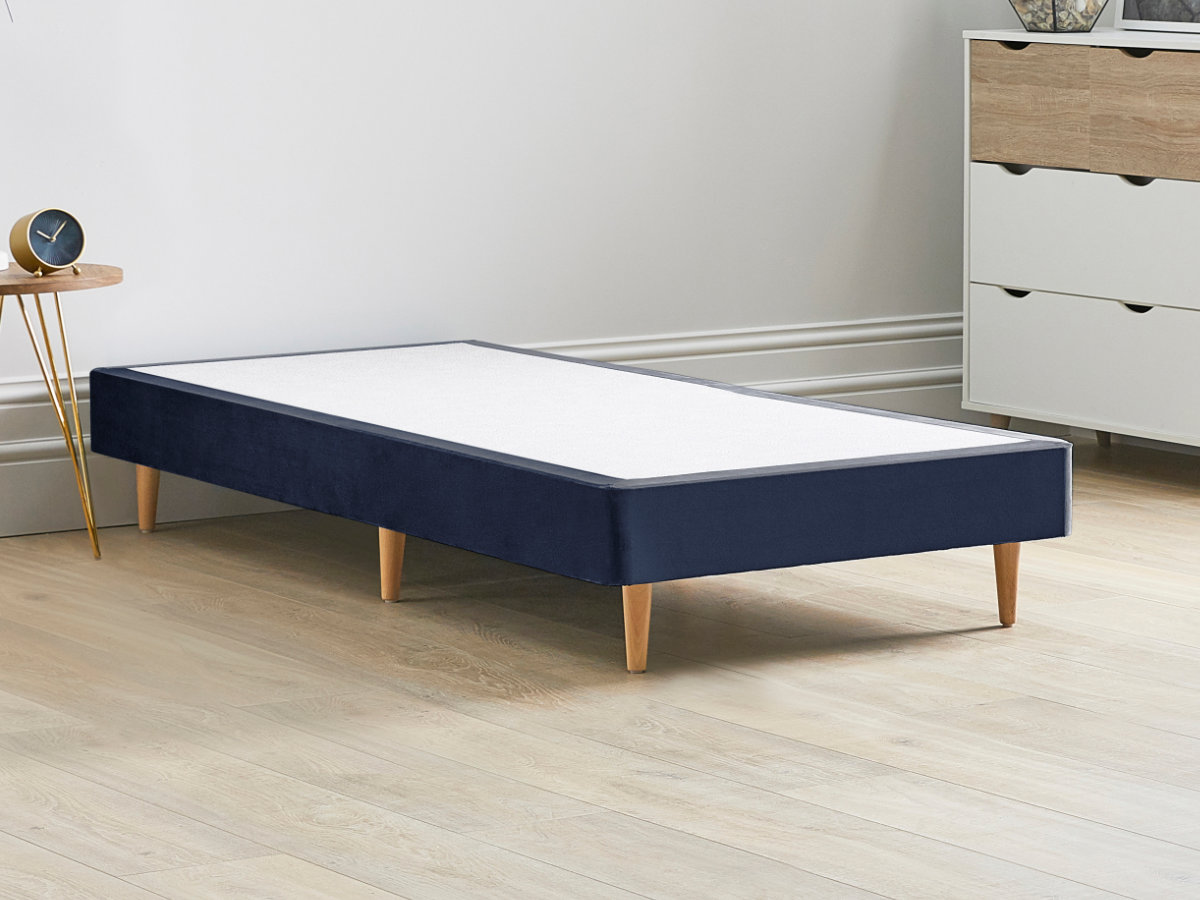 View 12 High Divan Bed Base On Wooden Legs 26 Small Single Sapphire Blue Solid Sides Ends Beech Tapered Wooden Leg information