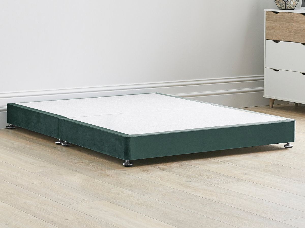 View 8 Low Divan Bed Base 46 Standard Double Duckegg Green Solid Sides Ends Chrome Fixed Glide Feet 20cm Height Base information