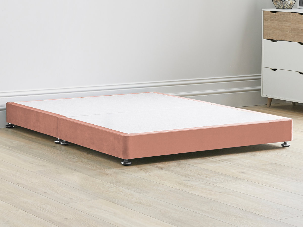 View 8 Low Divan Bed Base 46 Standard Double Pink Solid Sides Ends Chrome Fixed Glide Feet 20cm Height Base information