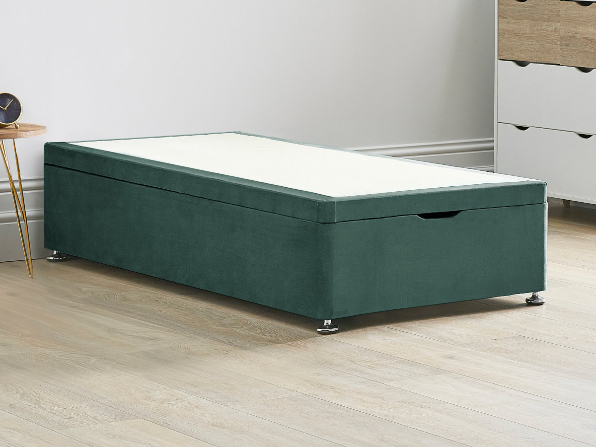 View Ottoman End Lift Divan Bed Base 30 Standard Single Duckegg Green Solid Sides Top Base Fixed Chrome Glide Feet information