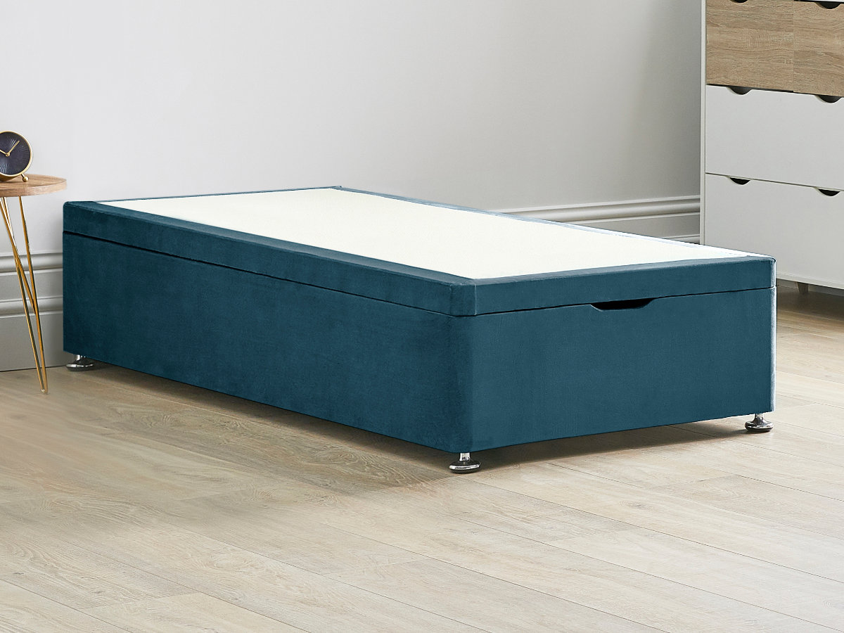 View Ottoman End Lift Divan Bed Base 30 Standard Single Marine Blue Solid Sides Top Base Fixed Chrome Glide Feet information
