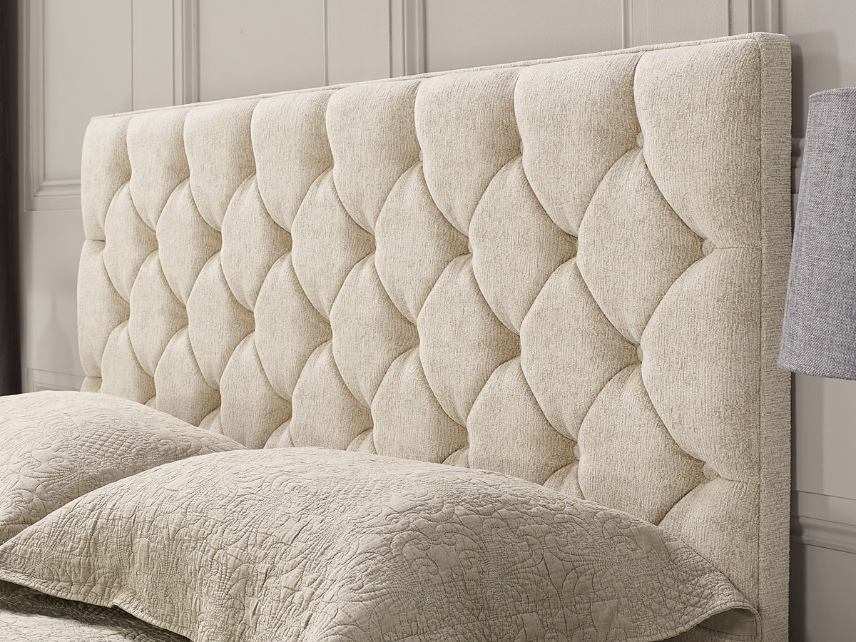 View Sapphire 40 Small Double Fabric Headboard Button Detailing Deeply Padded Manhatten information