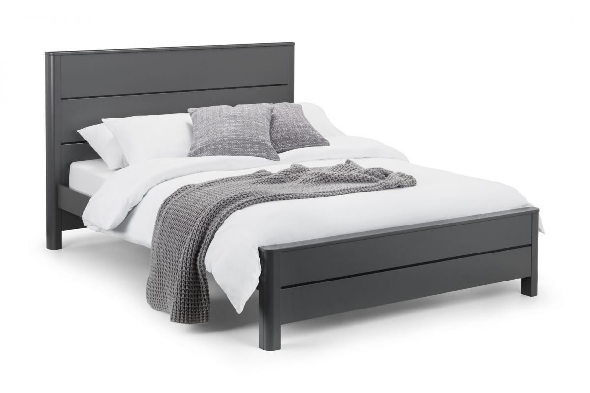 Dark Grey Wooden Bed Frame Modern Retro Design Chloe