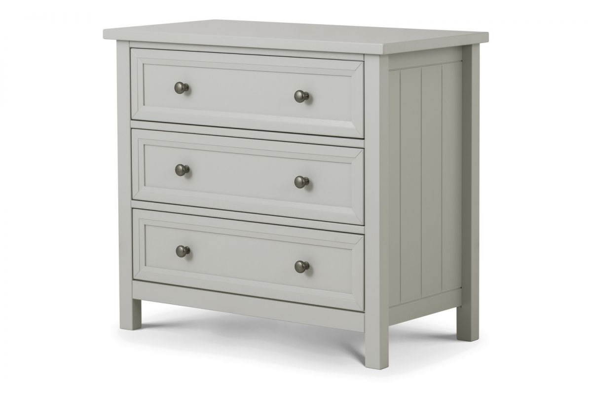 View Light Grey Wooden 3 Wide Drawer Bedroom Storage Chest Of Drawers Shaker Styled Solid Wood Drawers Silver Handles Maine Julian Bowen information