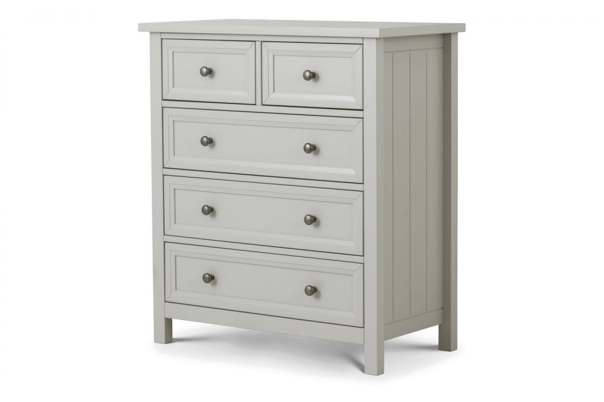View Light Grey Wooden 3 2 Wide Drawer Bedroom Storage Chest Of Drawers Shaker Styled Solid Wood Drawers Silver Handles Maine Julian Bowen information