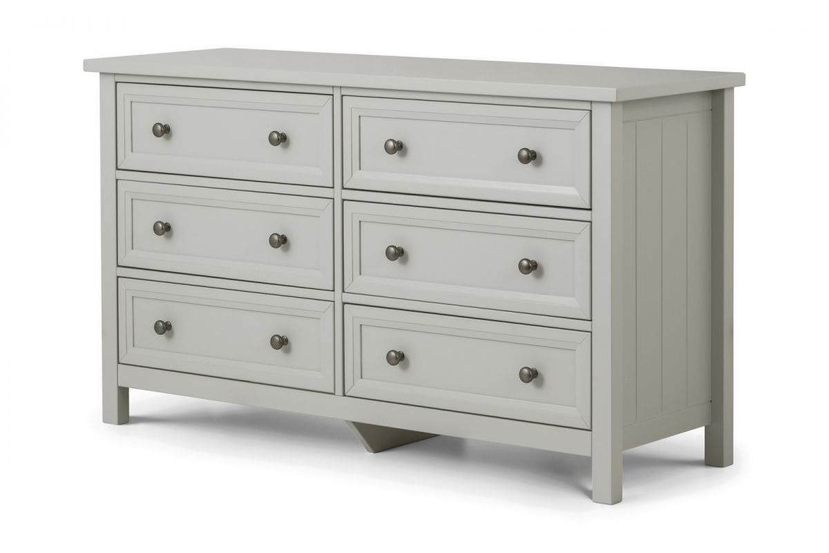 View Grey Wooden 6 Wide Drawer Bedroom Storage Chest Of Drawers Shaker Styled Solid Wood Drawers Silver Handles Maine Julian Bowen information