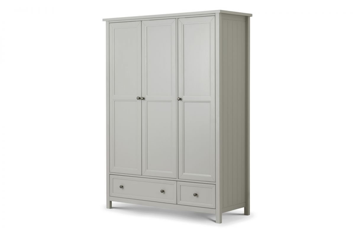 View Painted Light Grey 3 Door 2 Drawer Combination Wardrobe 2 Easy Glide Storage Drawers Double Full Hanging Single Shelved Sections Maine information