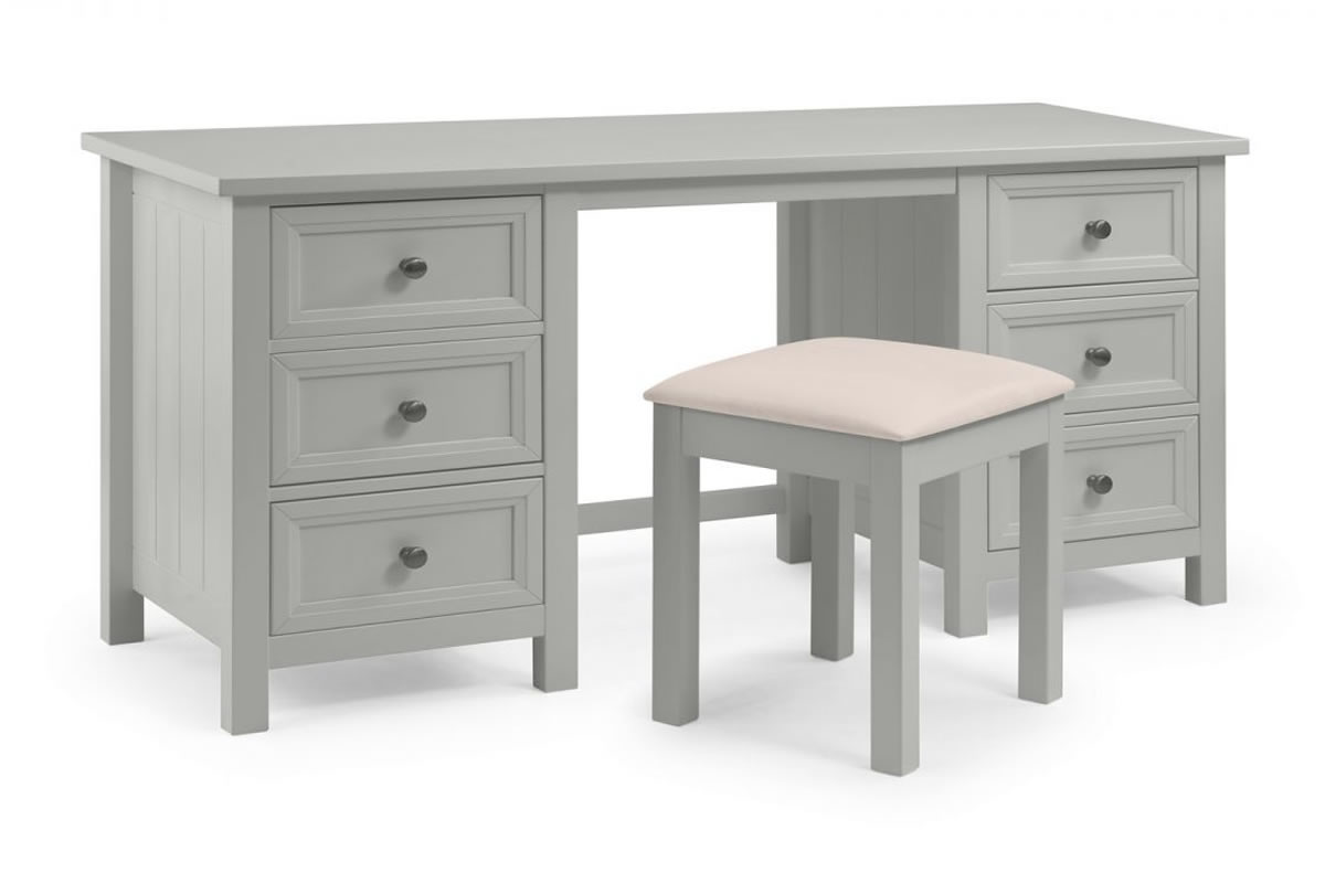 View Painted Light Grey 6 Drawer Double Pedestal Dressing Table Easy Glide Drawer Runners Metal Pewter Finish Handles Maine Bedroom Range information