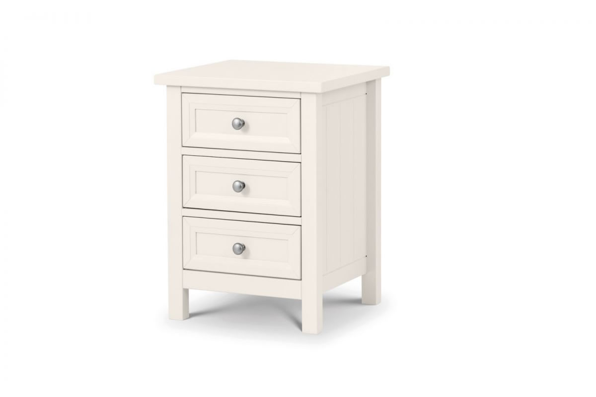 View White Painted 3 Drawer Bedside Chest Pewter Pull Handles Panelled Drawer Fronts Solid Wood Drawers Matching Furniture Available Maine Surf information