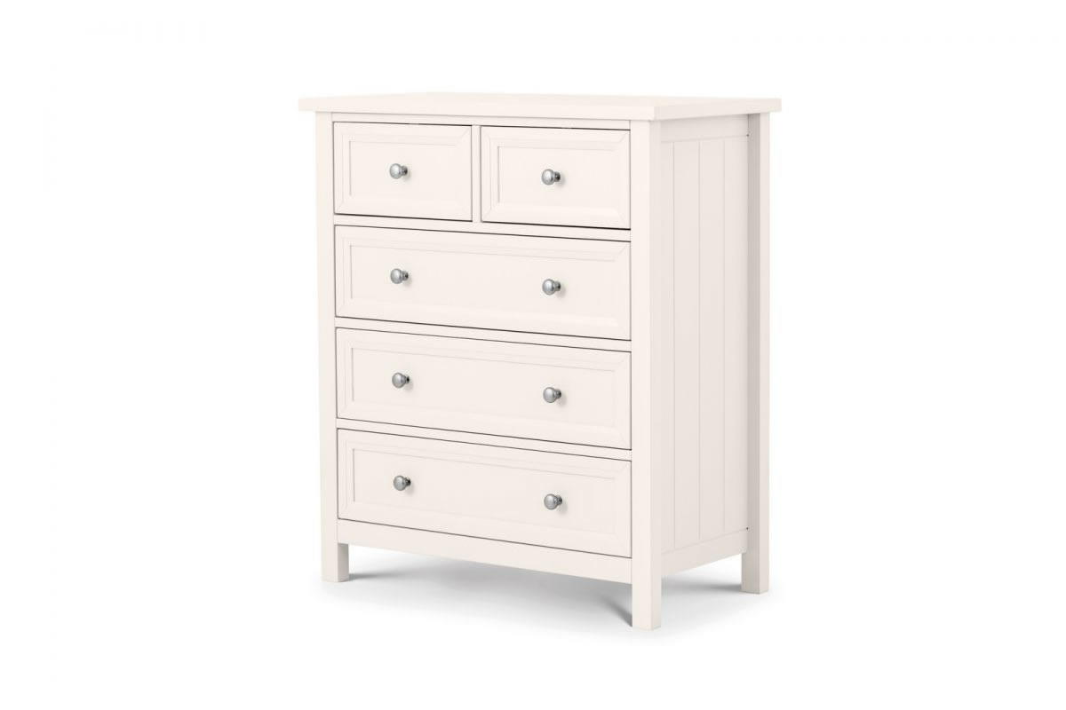 View White Wooden 3 2 Wide Drawer Bedroom Storage Chest Of Drawers Shaker Styled Solid Wood Drawers Silver Handles Maine Julian Bowen information