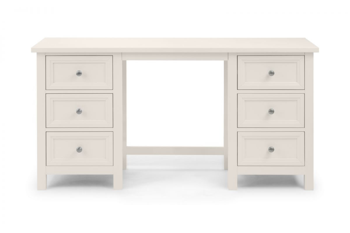 View Painted White Double Pedestal 6 Drawer Dressing Table Easy Glide Storage Drawers Metal Pewter Finish Handles Maine Surf Bedroom Range information