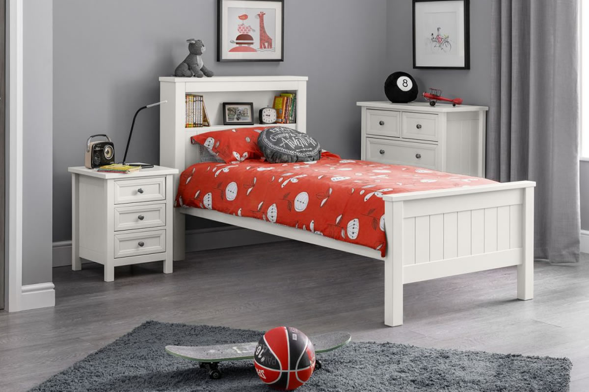 View Painted White Shaker Style Single 30 Bed Frame Built In Headboard Bookcase Solid Pine Slatted Base information