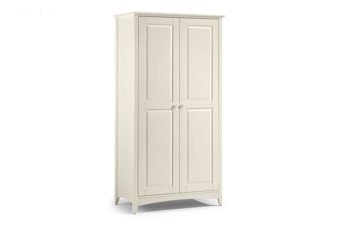 View Painted White Full Hanging 2 Door Wardrobe Shaker Style Panelled Doors White Pull Handles Easy Self Assembly Cameo Stone Bedroom Range information
