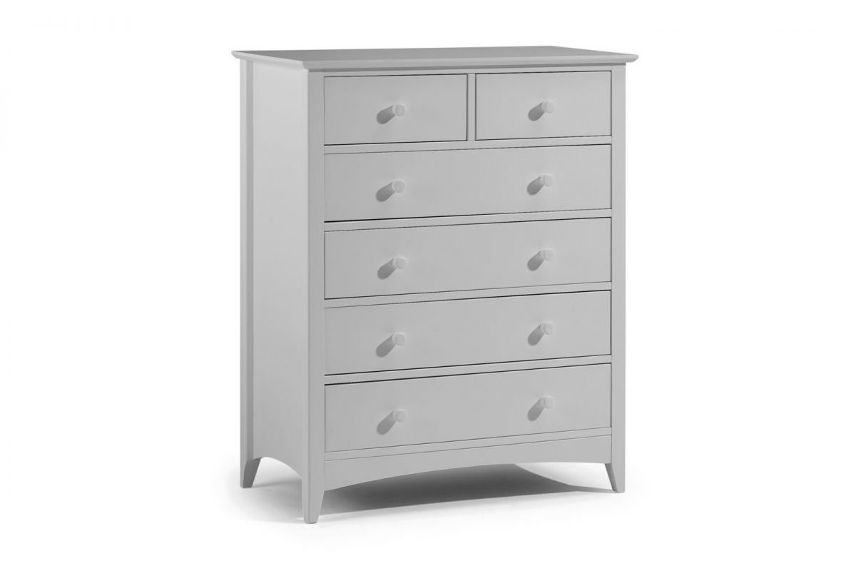 View Light Grey Wooden 4 2 Drawer Tall Bedroom Storage Chest Of Drawers Shaker Styled Solid Wood Drawers Silver Handles Barcelona Julian Bowen information