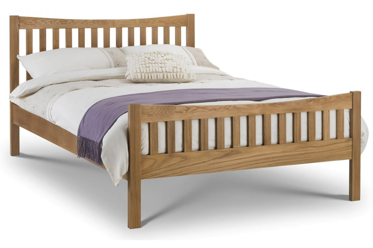 View Bergamo Solid White Oak Bed Frame Slatted Headboard Sprung Slatted Base Low Sheen Lacquered Finish Double King Size information