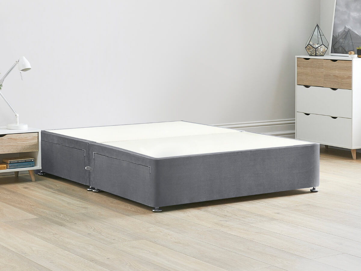 View Platform Top Divan Bed Base 46 Standard Double Titanium Grey Solid Sides Ends Chrome Fixed Glide Feet 16 41cm Height Base information