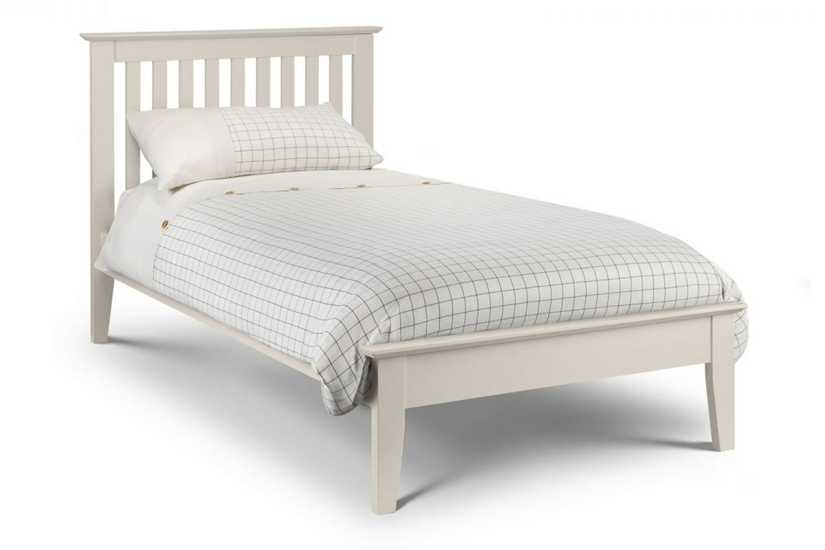 View Solid White Oak Shaker Bedframe Low Footend Ivory Lacquer Finish Salerno Ivory 3 Sizes Single Double or King Size information