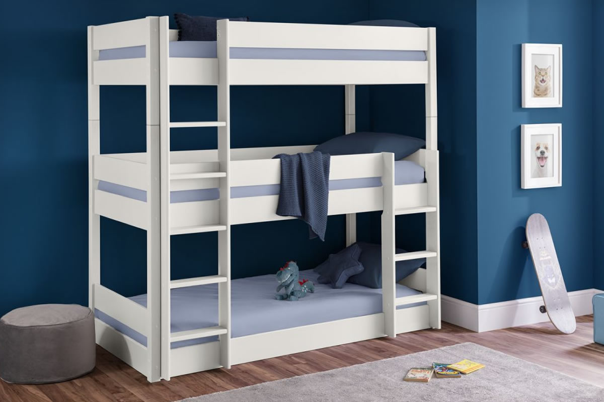 View Surf White Painted Wooden Triple Bunk Bed Accommodates 3 Children Crafted From Solid Pine And MDF Trio Bunk information