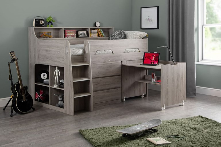 Single Midsleeper Bedframe With Desk, Mid Sleeper Bed With Pull Out Desk