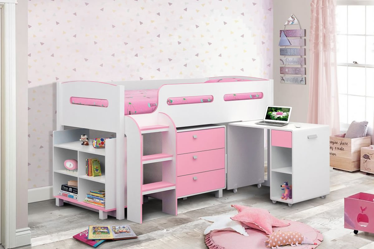 View Light Pink 30 Single Wooden Cabin Bed With Stoarge Desk Kimbo information